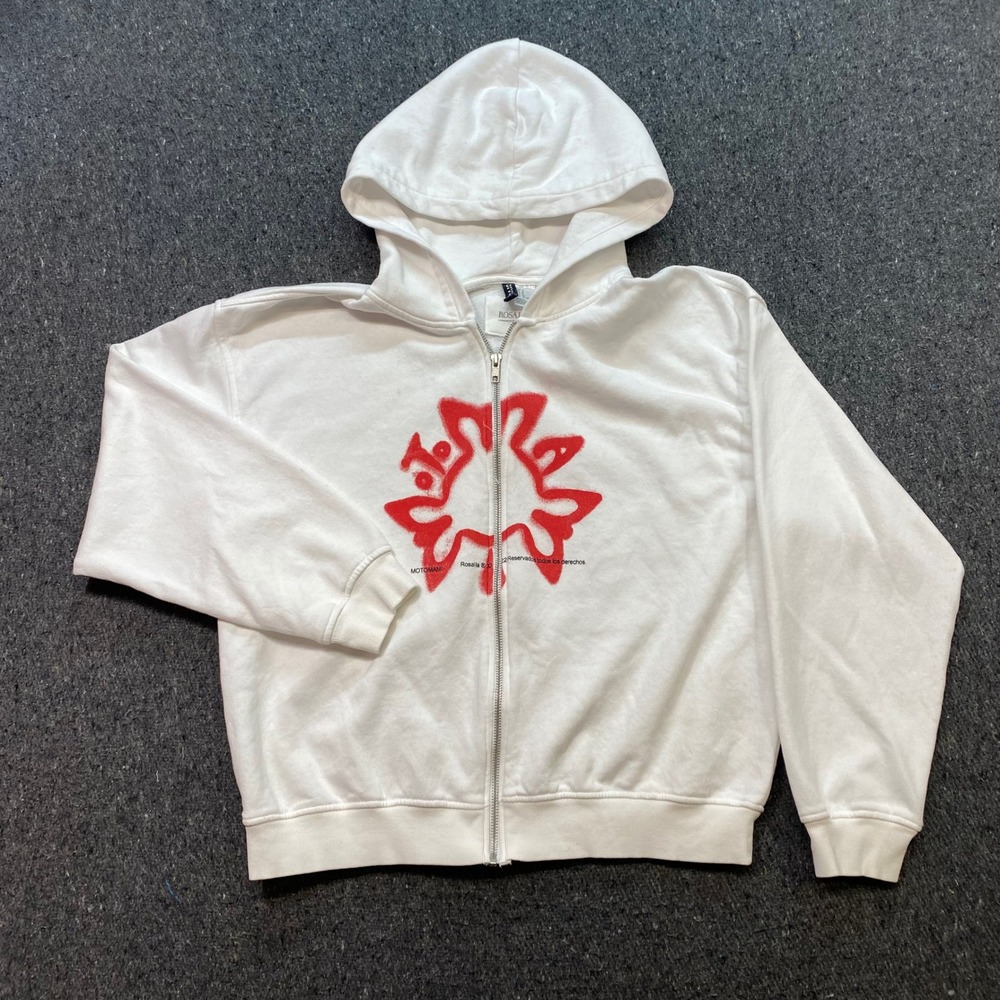 HM Rosalia Motomami Zip Up Hoodie Sz S Womens White Streetwear Graphic Y2K